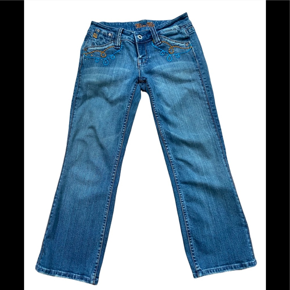 Miss Me embroidery blue cropped jeans. Size 26